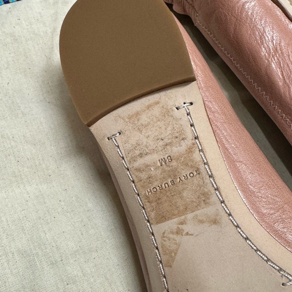 Tory Burch Size 8 Women's Pink Multi Logo Ballet Flat Shoes - Picture 3 of 4